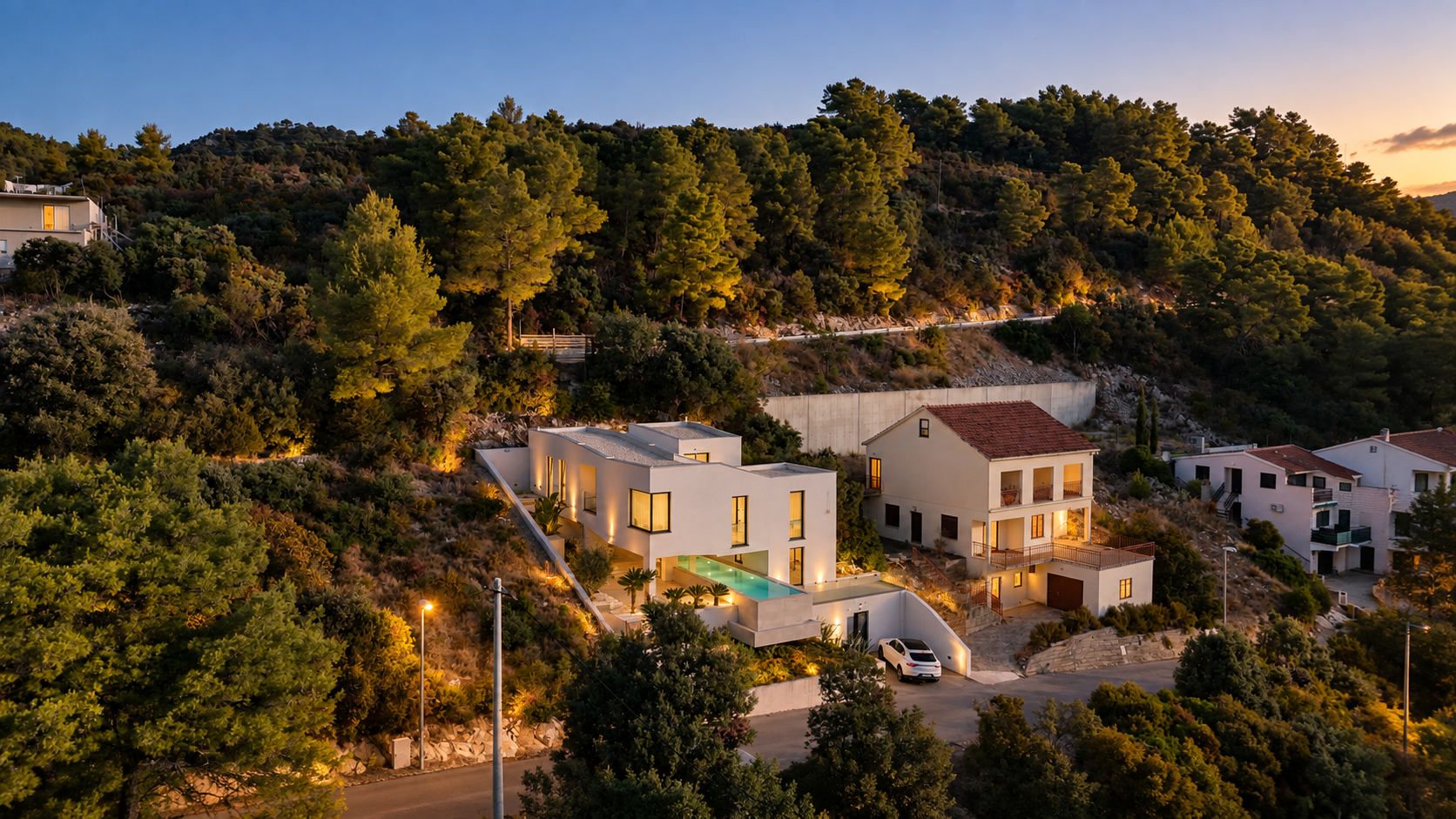 Platinum Villa aerial dusk