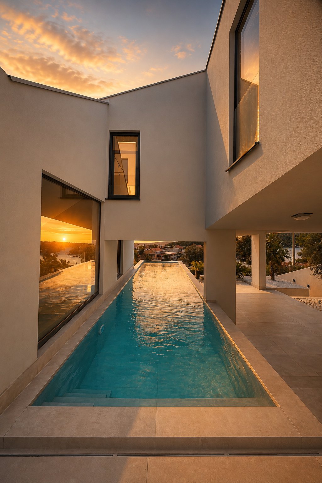 Platinum Villa pool terrace at sunset