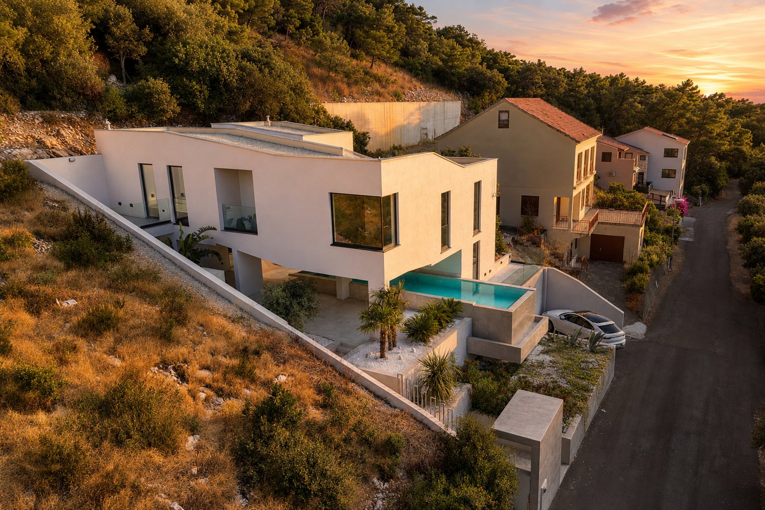 Platinum Villa aerial view at sunset