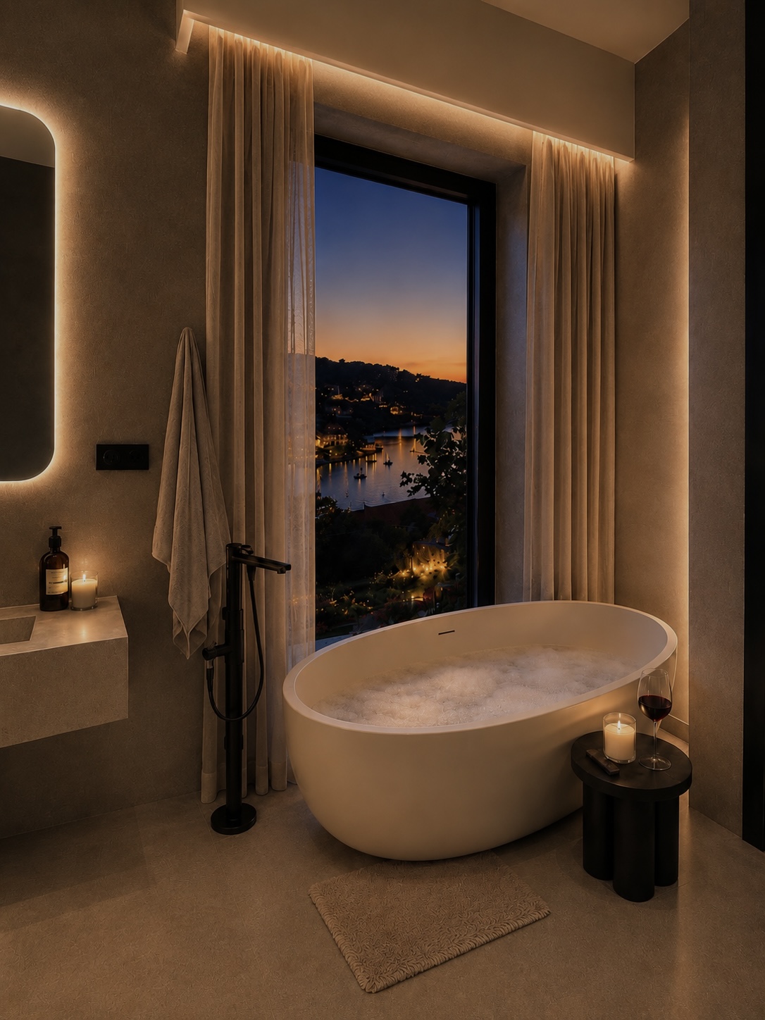 Platinum Villa freestanding bath with bay view
